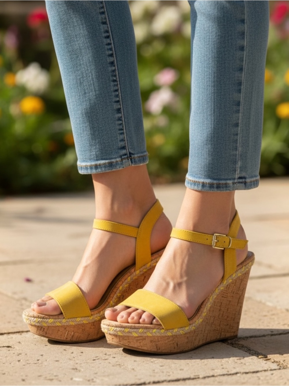 Me Too Yellow Montana Cork Wedge Sandals